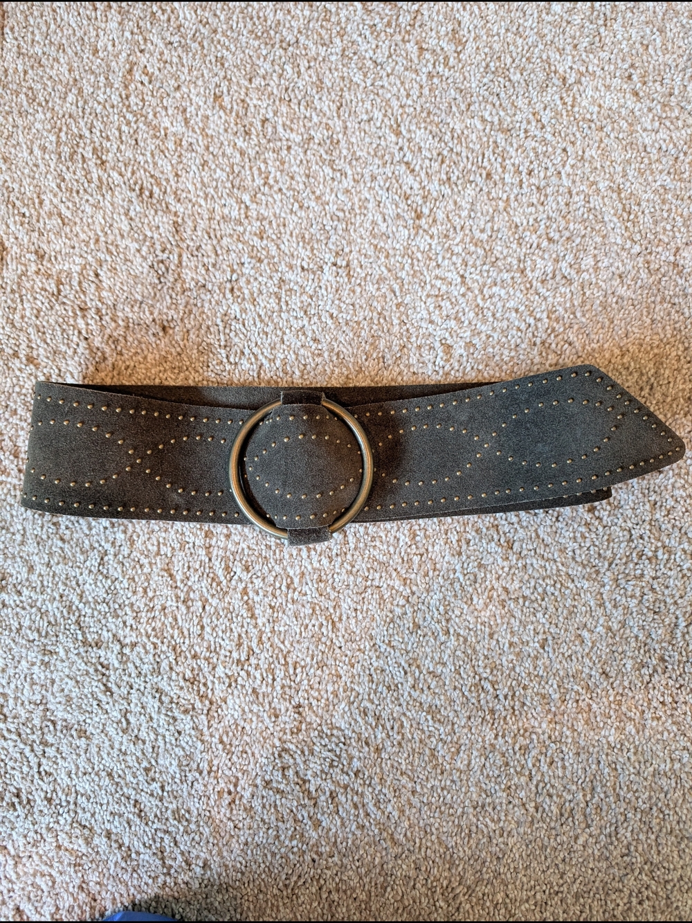 Ralph Lauren Olive Leather Wide Belt with Round Gold Buckle